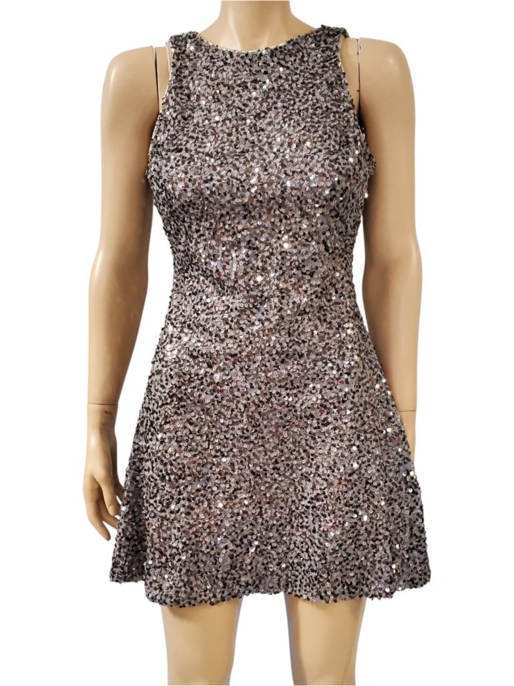 Dress the Population Silver Sequin Mini Dress S Glitchy Glam